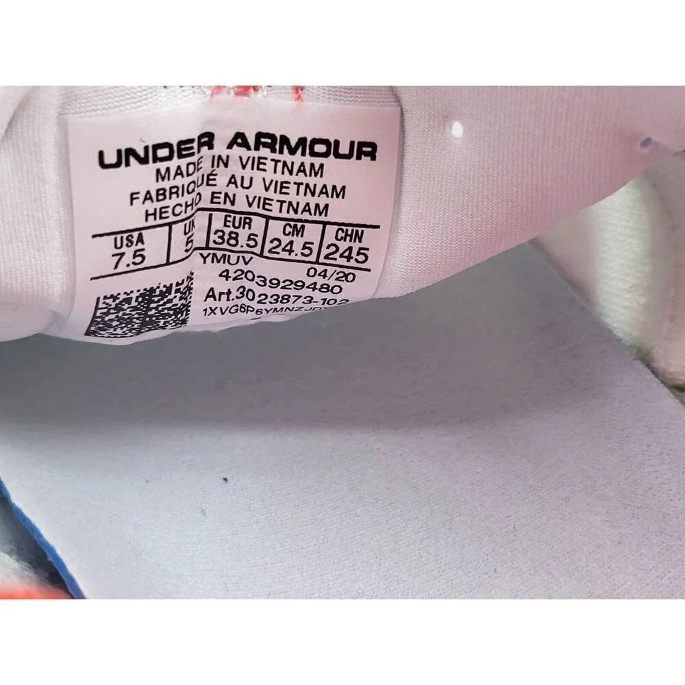 Under Armour HOVR Mega‎ MVMNT Women's 7.5 White Lime Coral Shoes 3023873-102